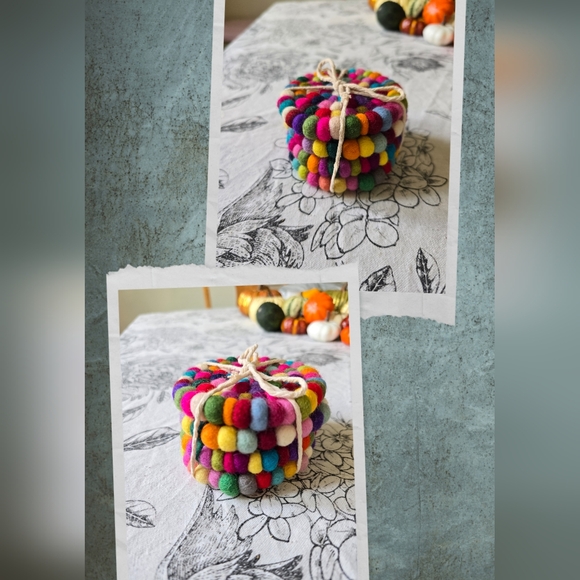 Holiday SALE 2 for 1!   Brand New Fair Trade Wool Felt Coasters Sets of 4 - Picture 1 of 4